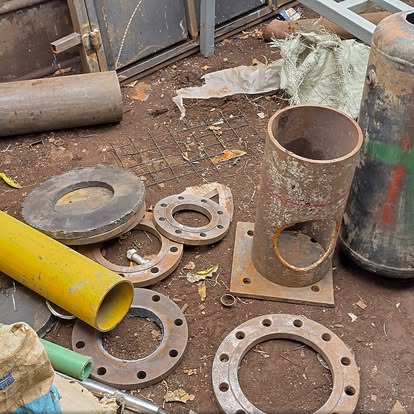 Workshop fittings prepared for hydram assembly